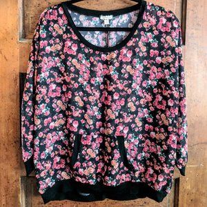 Cute Black Pink Floral Pocket Blouse Top Eyeshadow